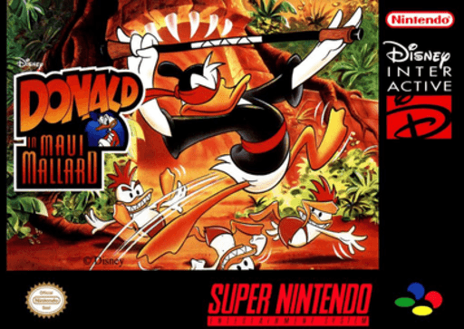 Donald in Maui Mallard box art for Super Nintendo